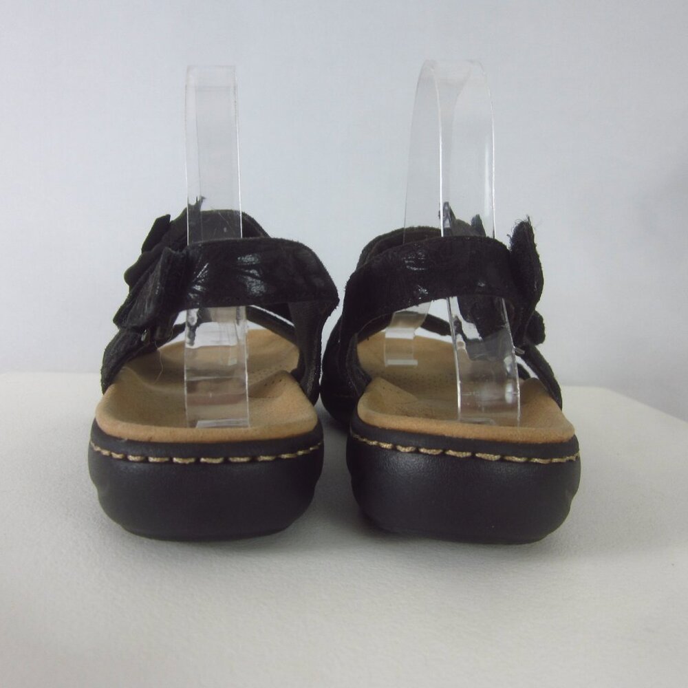 New Clarks Laurieann Bea Women 8.5 M Black Leather Floral Ankle Strap Sandals - Picture 11 of 15